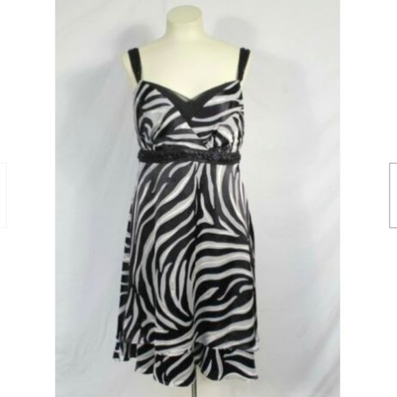 White House Black Market Dresses & Skirts - WHBM Zebra Print Black White Dress Size 8 Beaded